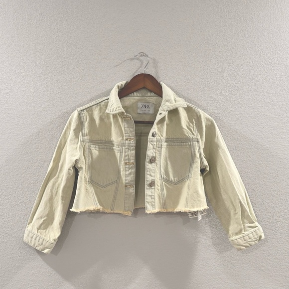 Zara Kids Washed Denim Jacket Yellow 8-9 Girls - Picture 3 of 5